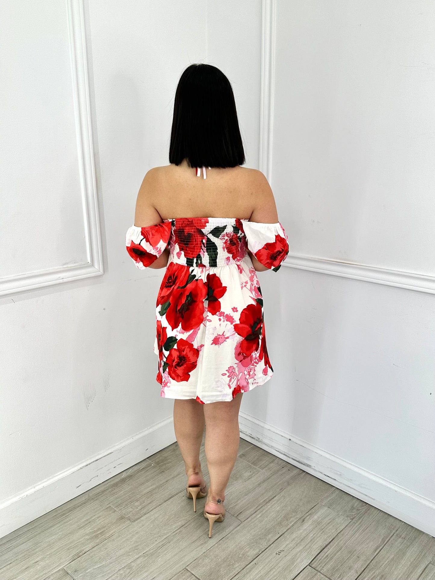 White/ Red Floral Dress