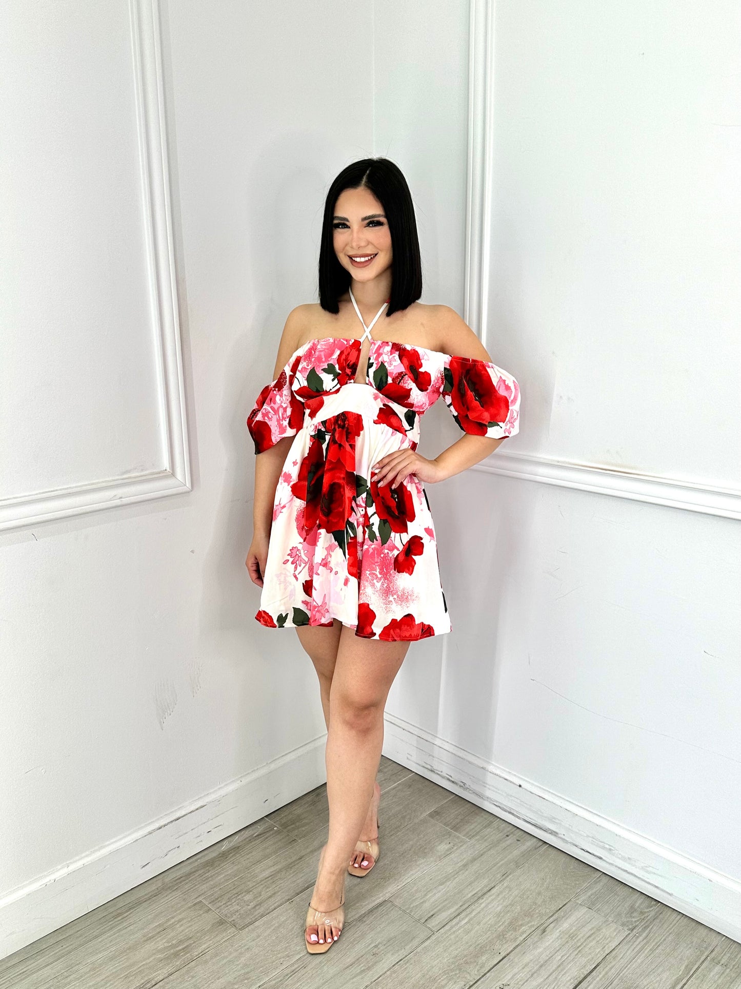 White/ Red Floral Dress