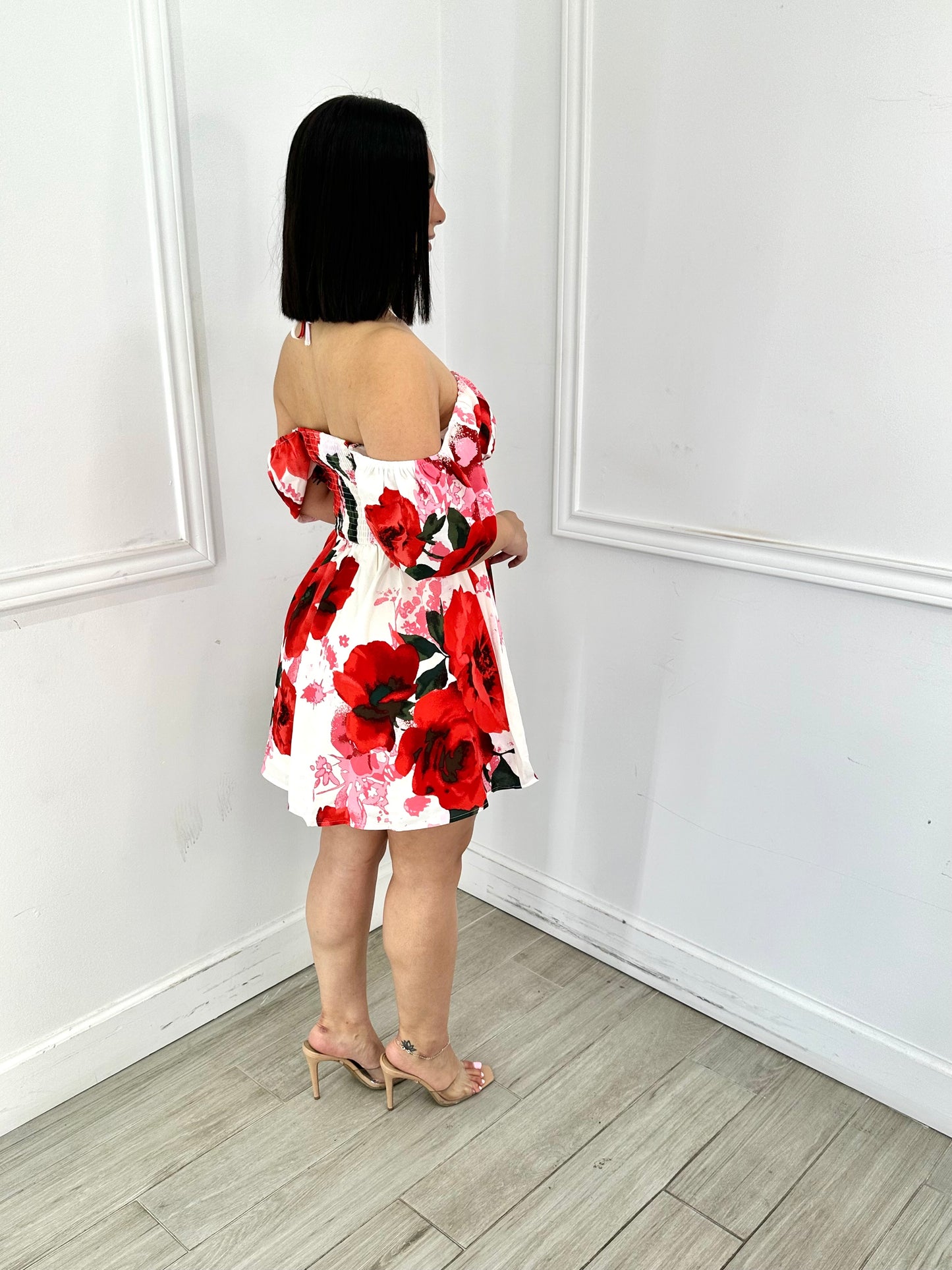 White/ Red Floral Dress