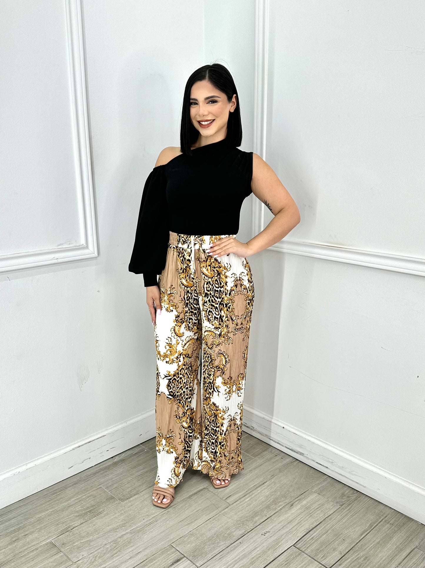 Wide Leg Pants Gold/White