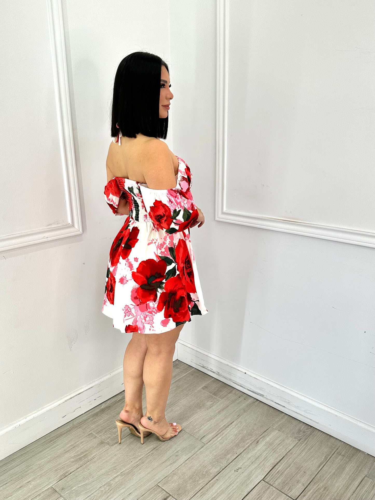 White/ Red Floral Dress