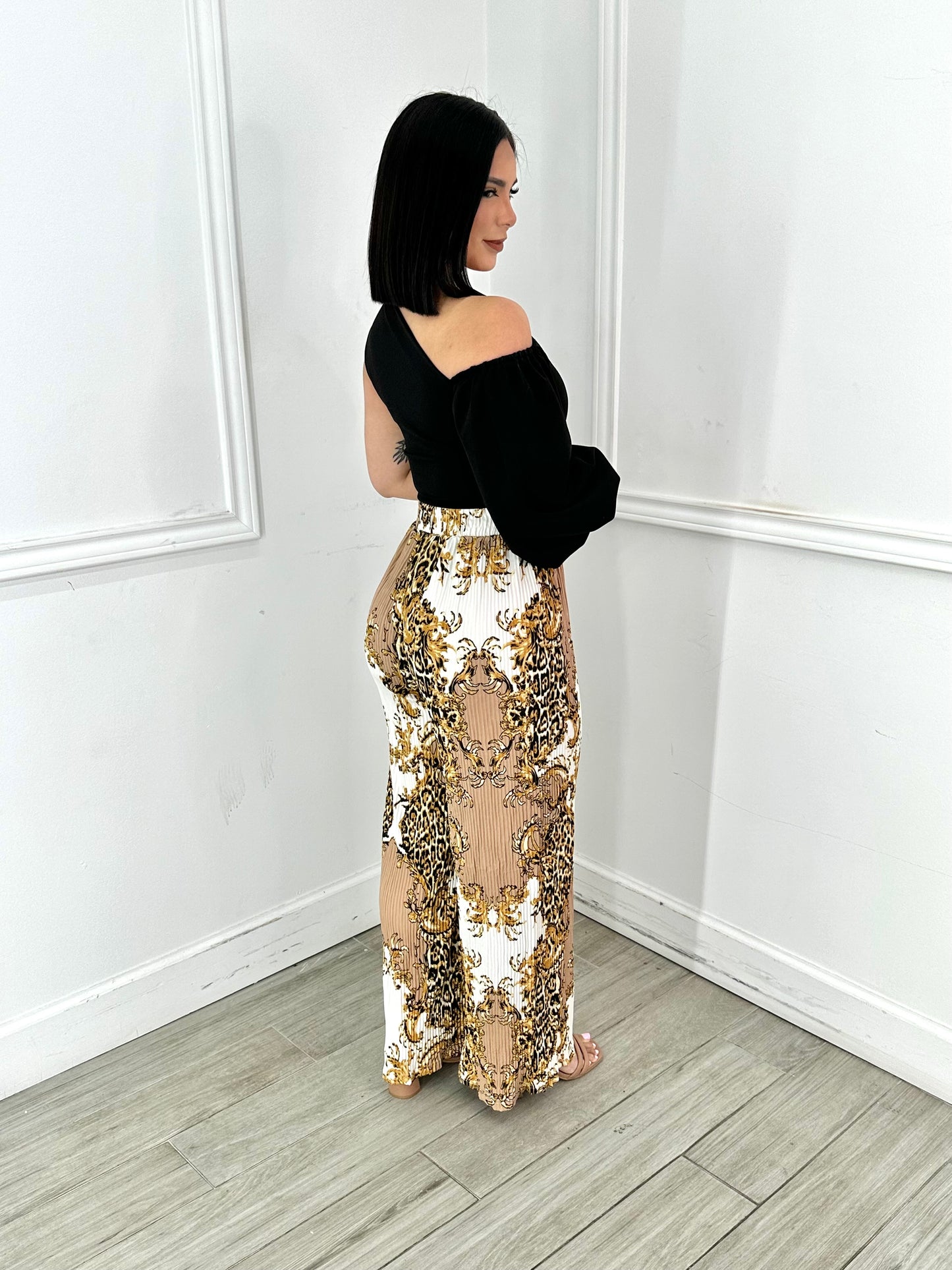 Wide Leg Pants Gold/White